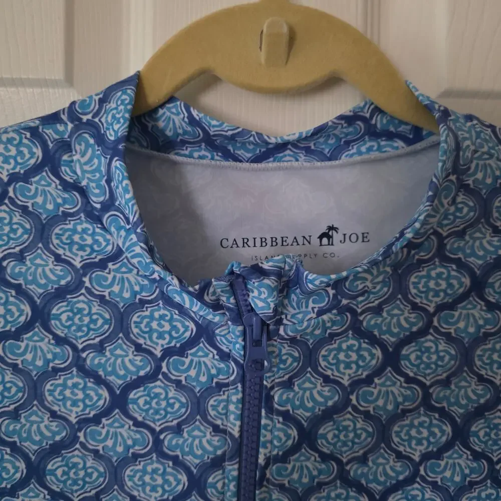 Caribbean Joe Full Zip Mock Neck Long Sleeve Rash Guard Top Size Large